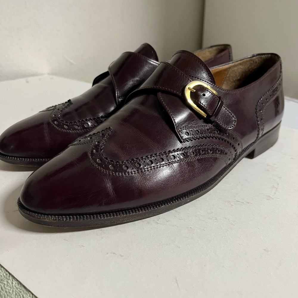 Salvatore Ferragamo Brick Wing Tip Monk Strap - 9D